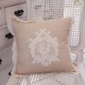リネン クッションカバー 40×40 レースモチーフ ホワイト フリルクッションカバー フレンチテイスト おしゃれ アンティーク風 シ