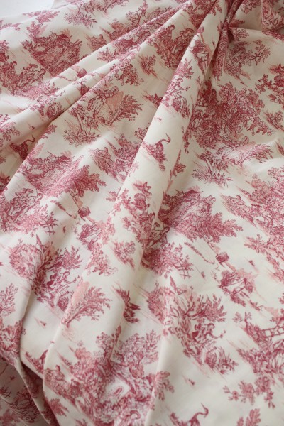 トワルドジュイ フランス製 生地 田園 輸入生地 服地（オフホワイト×ワイン） トワル・ド・ジュイ フランス製 輸入生地 カーテン