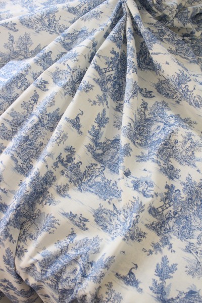 トワルドジュイ 田園 フランス生地 服地 (オフホワイト×ブルー） トワル・ド・ジュイ フランス製 輸入生地 カーテン生地 ファブ