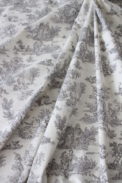 トワルドジュイ フランス生地 田園 フランス製 生地 （オフホワイト×グレー） トワル・ド・ジュイ フランス 輸入生地 カーテン生