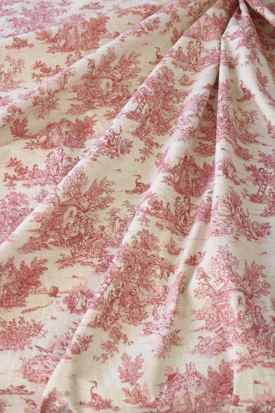 トワルドジュイ フランス製 生地 ジュイ柄 田園（グレージュ×ワイン160ｃｍ幅） トワル・ド・ジュイ フランス製　輸入生地 カー