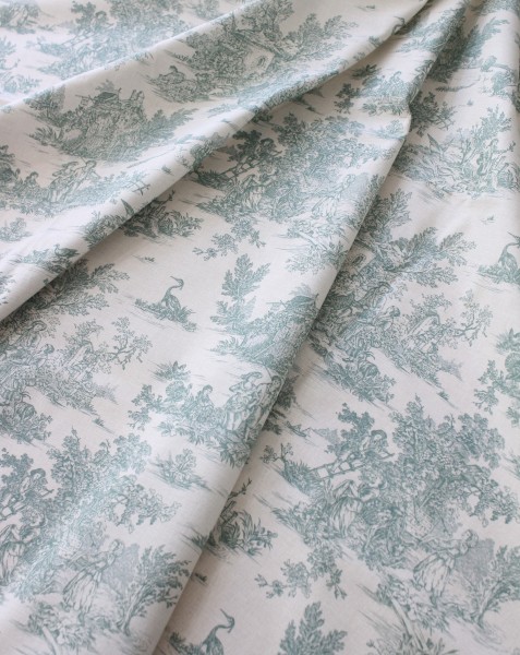 トワルドジュイ 田園 生地 フランス（グレージュ×グリーン 160ｃｍ幅） トワル・ド・ジュイ フランス製 輸入生地 カーテン生地 