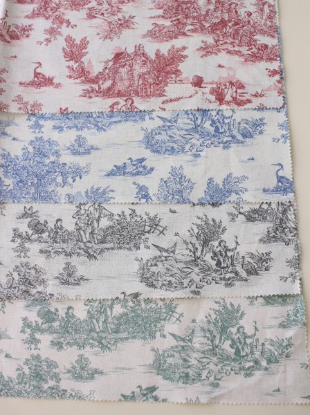 トワルドジュイ フランス製 カット生地 4色セット グレージュ 田園 フランス生地 輸入生地 ジュイ トワル・ド・ジュイ フランス