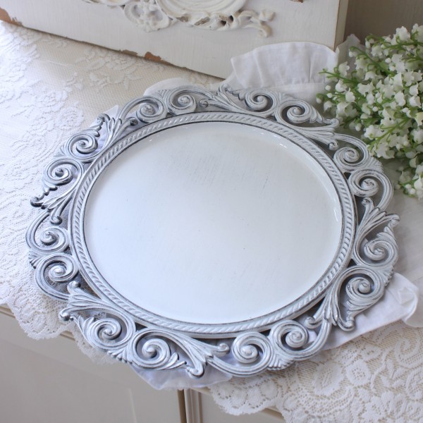 ラウンドトレー プレート トレイ トレー ホワイト ソナタ アンダープレート ディスプレイ 軽量 インテリアトレイ アンティーク風