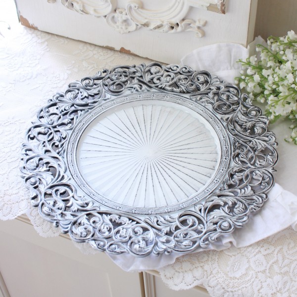 ラウンドトレー プレート トレイ トレー ホワイト バロック アンダープレート ディスプレイ 軽量 インテリアトレイ アンティーク
