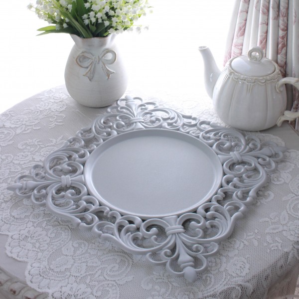 トレイ スクエアトレー (ライトグレイ) 正方形 四角 トレイ トレー ディスプレイ アンダープレート グレー ライトグレー 軽量 イ