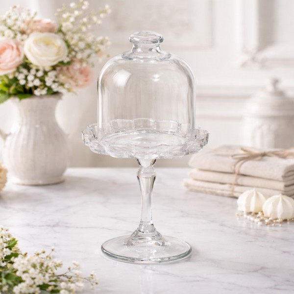 ガラスドーム＆スタンド ケーキスタンド ガラスケース ケーキドーム ガラス製 蓋付き コンポート ケース 洋風 かわいい プチフー