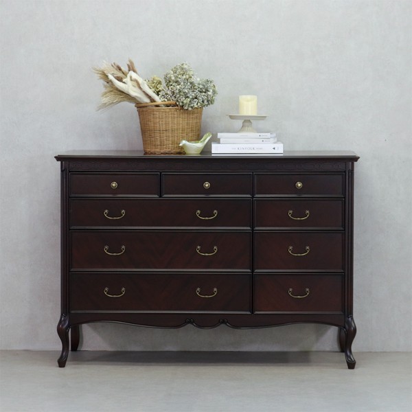 ワイドチェスト チェスト 120 ブラウン 引き出し収納 リビングチェスト 収納家具 高級家具 洋風 ヨーロピアン フルール アンティ