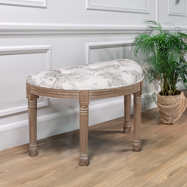 玄関スツール スリムスツール フランス生地 玄関椅子 半円スツール 輸入 椅子 木製 トワルドジュイ 布張り 輸入家具 フランス ア