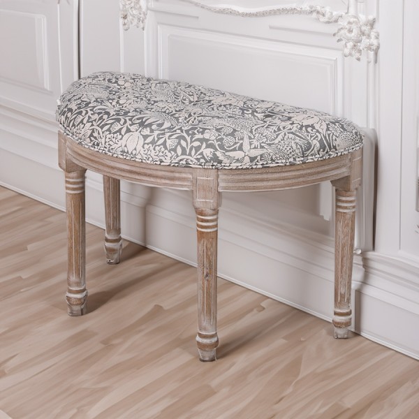 玄関スツール スリムスツール イチゴ泥棒柄 玄関椅子 半円スツール いちご泥棒柄 モリス風 MORRIS イギリス 輸入 椅子 木製 布張