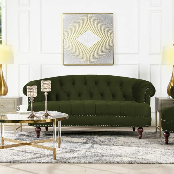 ジェニファーテイラー 2人掛けソファ チェスターフィールド 二人掛け ソファ La Rosa グリーン 布張り クラシック モダン 輸入家