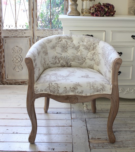 アームソファ トワルドジュイ パーソナルチェア 一人掛けチェア 椅子 木製 布張り 輸入家具  (702) アンティーク風 シャビーシッ