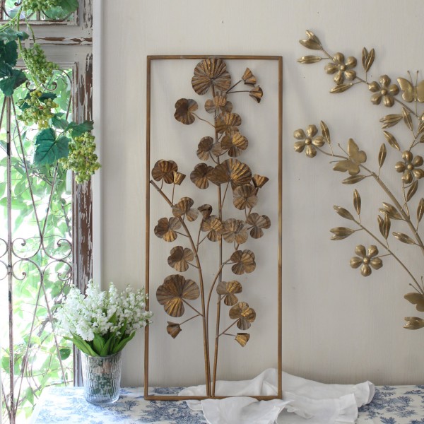 フラワー ウォールオブジェ アイアン 壁飾り 軽量 壁面装飾 花 ゴールド アイアンパネル 飾り (330ＷＤ) アンティーク風 ウォー