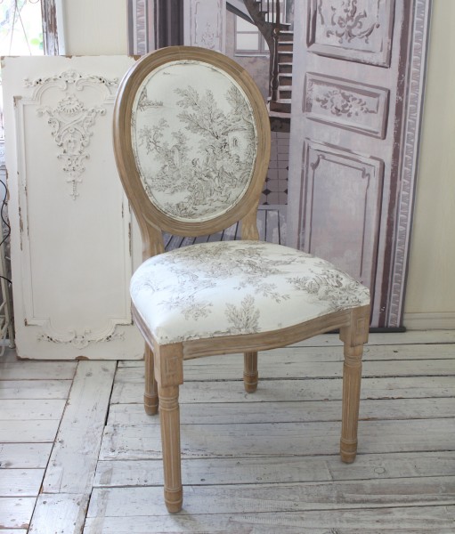 ダイニングチェア 椅子 木製 トワルドジュイ ジュイ柄 アンティーク風 布張り 輸入家具 フランス生地 (711) アンティーク調 シャ