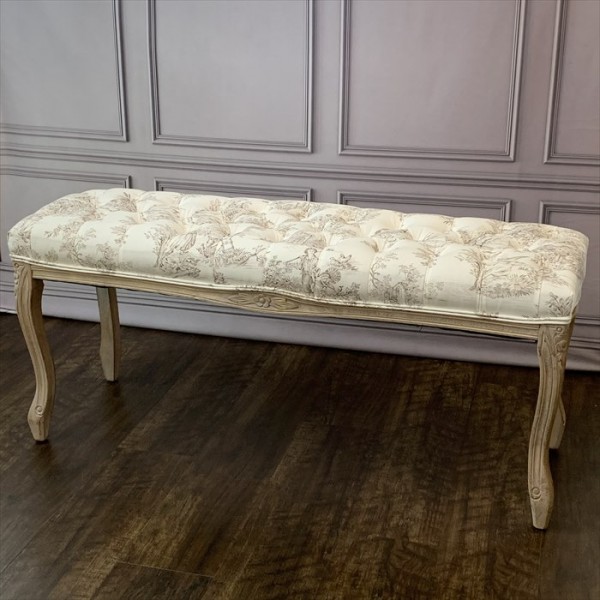 ベンチスツール  スツール 横長 木製 トワルドジュイ フランス生地 ジュイ柄 布張り 椅子 輸入家具  (701) アンティーク風 シャ