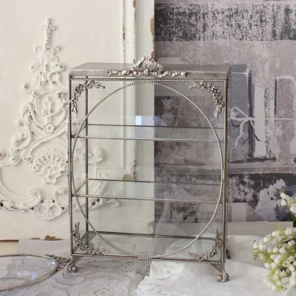 ガラス収納 コレクションケース ディスプレイケース ガラスケース 飾り棚 小物入れ リボン アンティーク調  (305) アンティーク