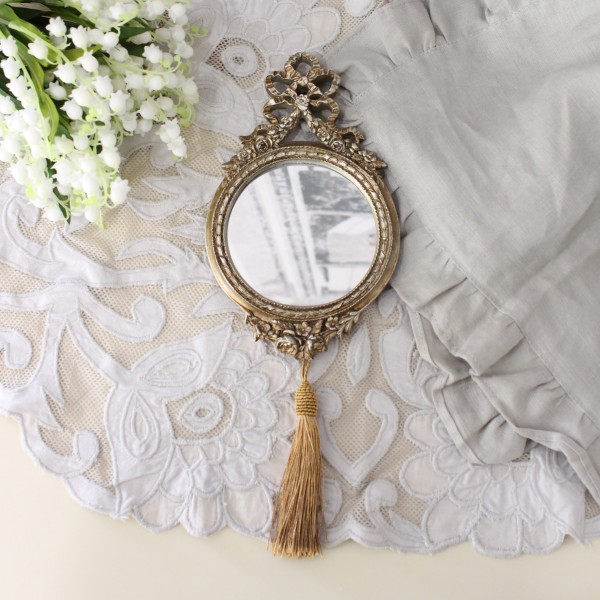 ウォールミラー 壁掛けミラー 鏡 アンティークシルバー アンティーク風 リボン ミラー ミニミラー アンティーク調 (77159) フレ