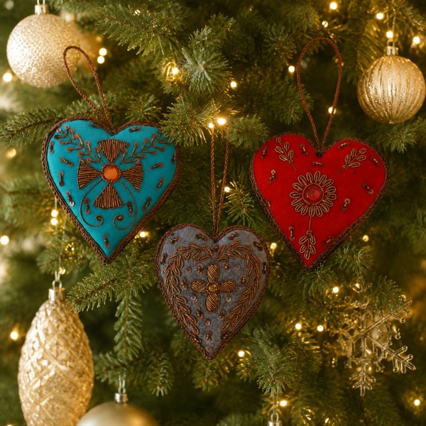 クリスマスオーナメント ビーズ ハート型 ハート オーナメント ハンドメイド刺繍 クラシック クリスマスギフト アンティーク風 