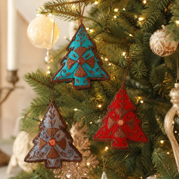 ツリー オーナメント クリスマスツリー ビーズ 刺繍 ハンドメイド クラシック クリスマスギフト アンティーク風 輸入雑貨 アンテ