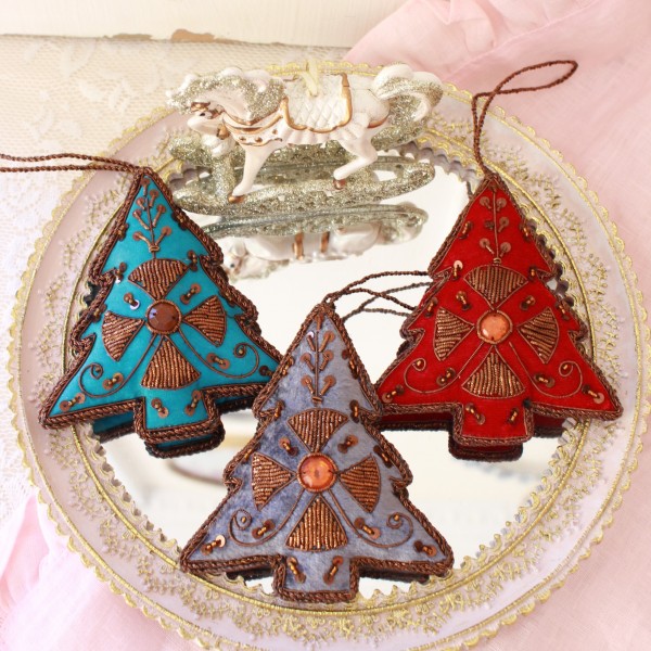 ツリー オーナメント クリスマスツリー ビーズ 刺繍 ハンドメイド クラシック クリスマスギフト アンティーク風 輸入雑貨 アンテ