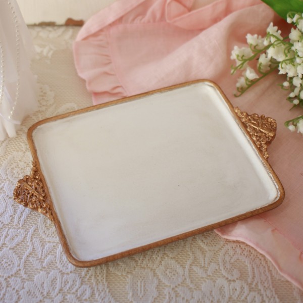 デコラティブ トレイ 小物入れ レクト ディスプレイトレー インテリアトレー ホワイト ゴールド (112) アンティーク風 クラシッ
