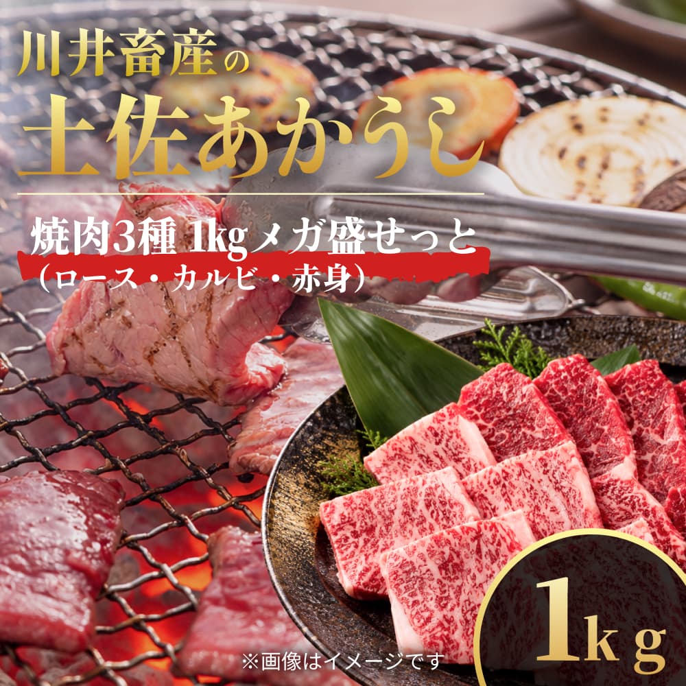 川井畜産の土佐あかうし 焼肉3種 1kgメガ盛せっと