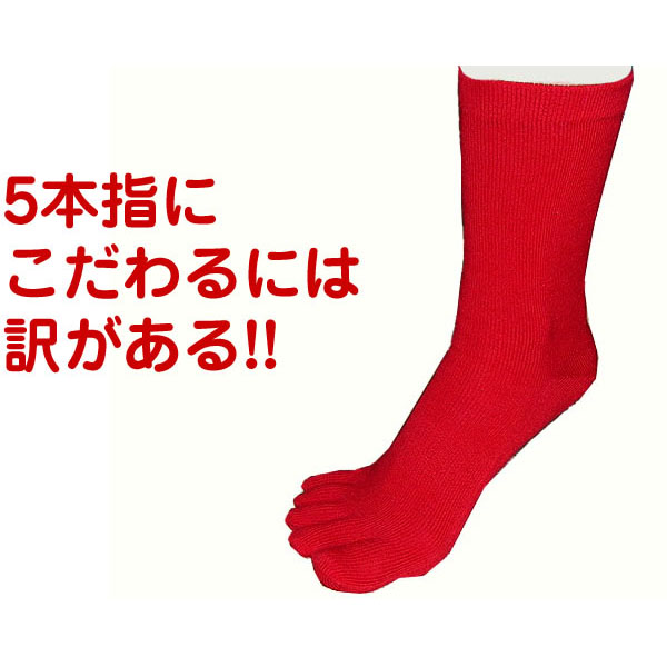 紳士用赤の５本指靴下（綿）