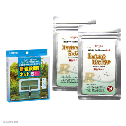 【孵化後すぐの仔魚のための生餌】インスタントロティファ2枚+産卵飼育ネットｓセット