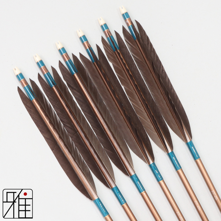 弓道 ジュラ矢 黒手羽 1913茶|6本組|矧糸:緑系|194028