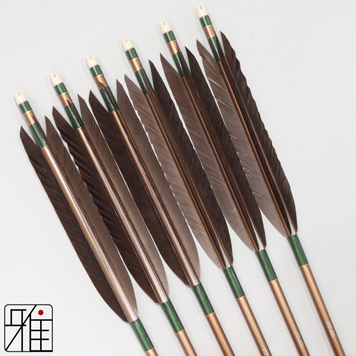 弓道 ジュラ矢 黒手羽 1913茶|6本組|矧糸:緑系|194051