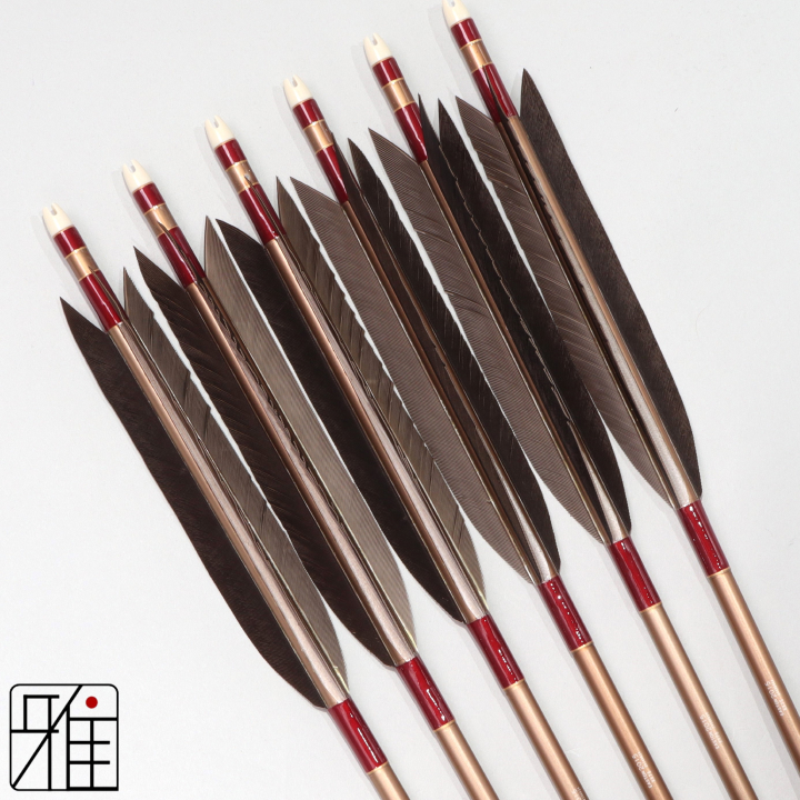 弓道 ジュラ矢 黒手羽 2015茶|6本組|矧糸:赤系|201017
