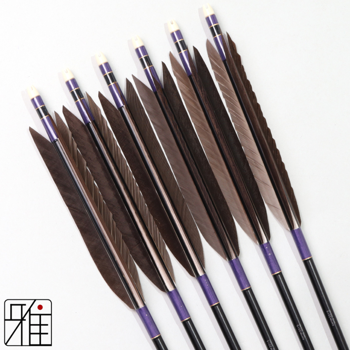 弓道 ジュラ矢 黒手羽 2015黒|6本組|矧糸:紫系|201027