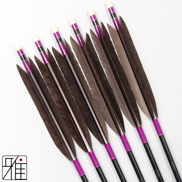 弓道 ジュラ矢 黒手羽 2015黒|6本組|矧糸:紫系|201032