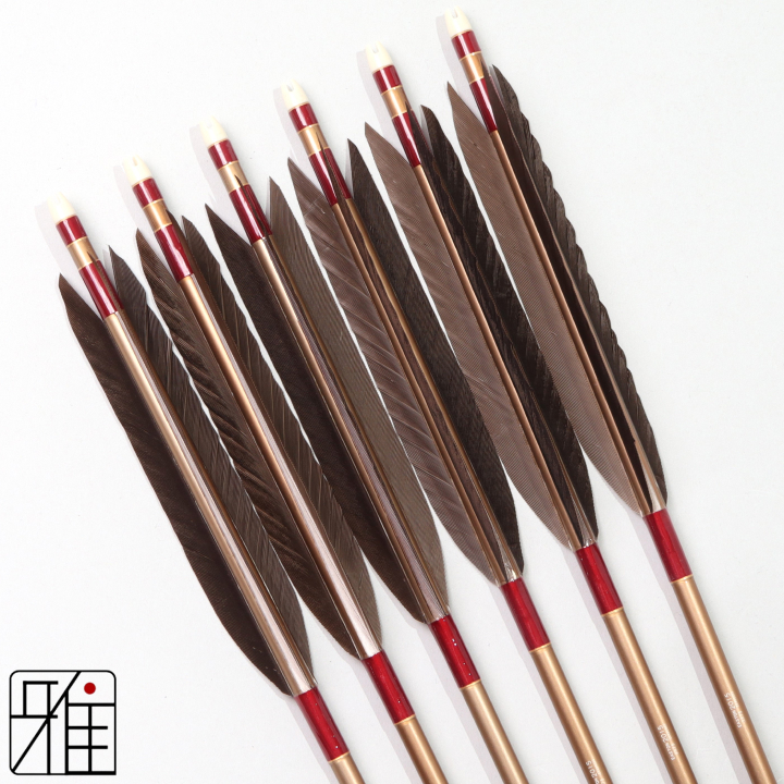 弓道 ジュラ矢 黒手羽 2015茶|6本組|矧糸:赤系|201034