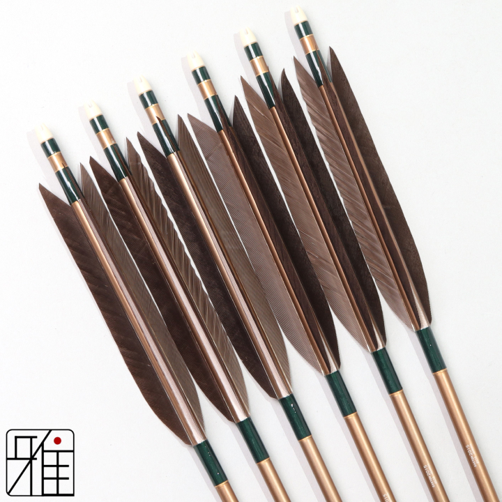 弓道 ジュラ矢 黒手羽 2015茶|6本組|矧糸:緑系|201035