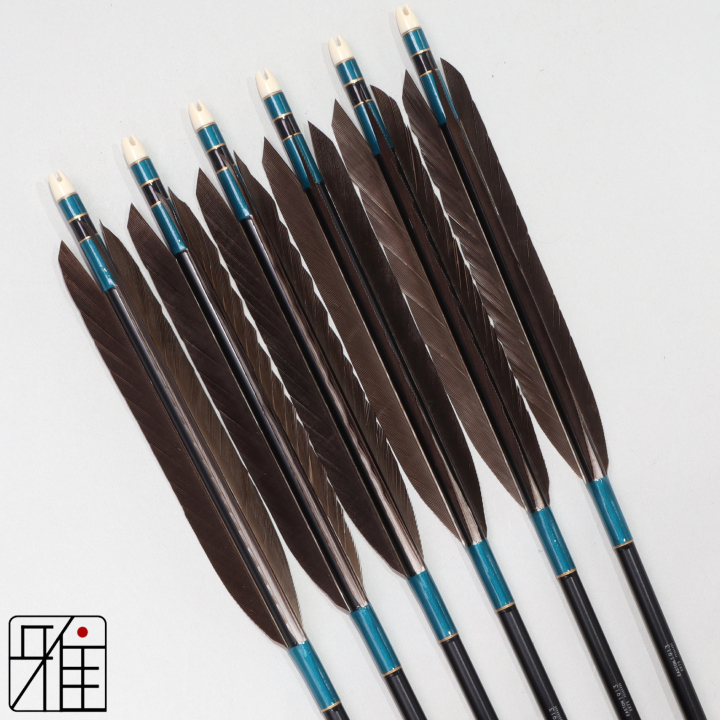 弓道 ジュラ矢 黒尾羽 1913黒|6本組|矧糸:緑系|194516