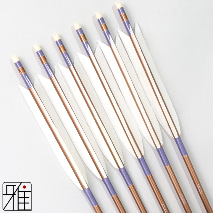 弓道 ジュラ矢 ターキー白羽 1913茶|6本組|矧糸:紫系|195057