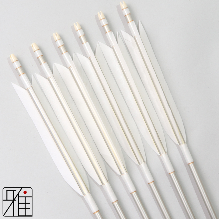 弓道 ジュラ矢 ターキー白羽 1913シルバー|6本組|矧糸:白系|195062