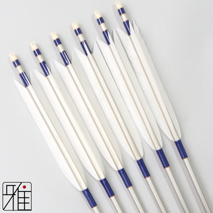 弓道 ジュラ矢 ターキー白羽 1913シルバー|6本組|矧糸:青系|195071