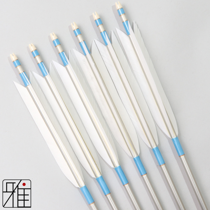 弓道 ジュラ矢 ターキー白羽 1913シルバー|6本組|矧糸:青系|195077