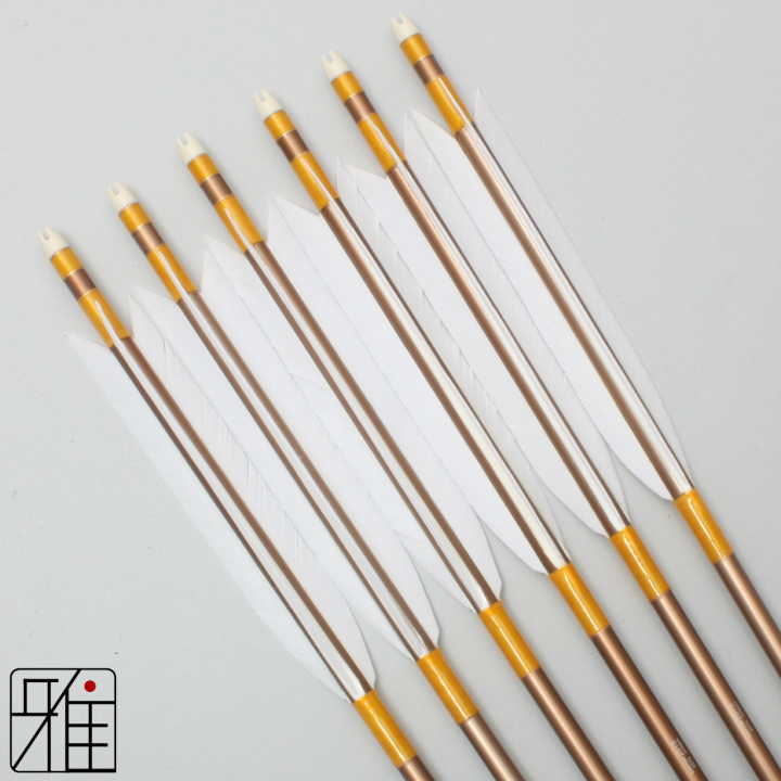 弓道 ジュラ矢 ターキー白羽 2015茶|6本組|矧糸:黄系|20033