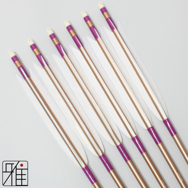 弓道 ジュラ矢 ターキー白羽 2015茶|6本組|矧糸:紫系|20359
