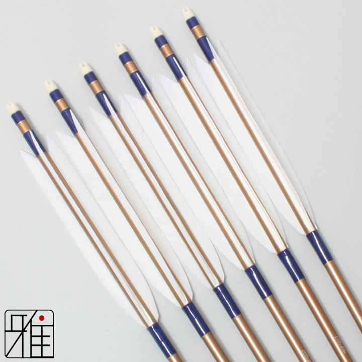 弓道 ジュラ矢 ターキー白羽 2015茶|6本組|矧糸:青系|20364