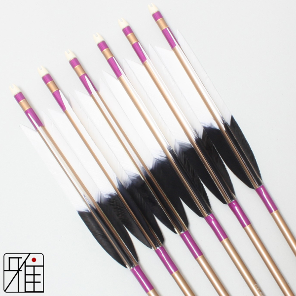 弓道 ジュラ矢 ターキー元黒染羽 1913茶|6本組|矧糸:紫系|19250