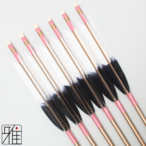 弓道 ジュラ矢 ターキー元黒染羽 1913茶|6本組|矧糸:桃系|19252