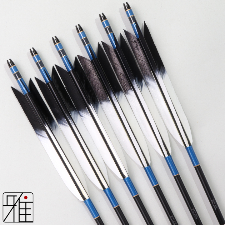 弓道 ジュラ矢 ターキー先黒染羽 1913黒|6本組|矧糸:青系|195010