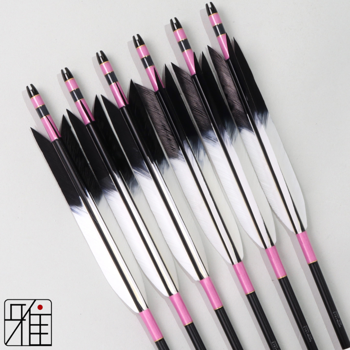 弓道 ジュラ矢 ターキー先黒染羽 1913黒|6本組|矧糸:桃系|195017