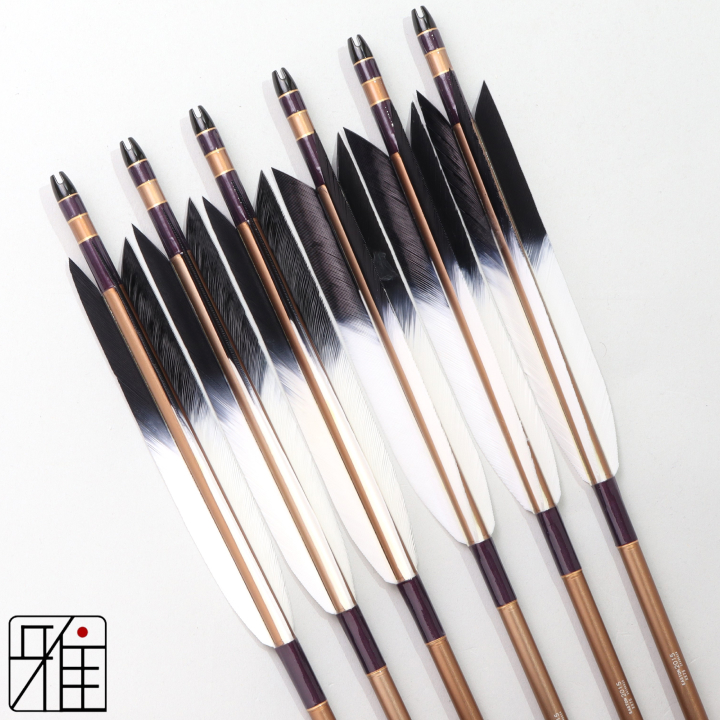 弓道 ジュラ矢 ターキー先黒染羽 2015茶|6本組|矧糸:紫系|202089