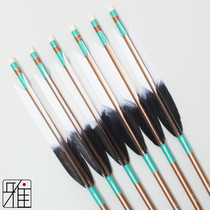 弓道 ジュラ矢 ターキー元黒染羽 1913茶|6本組|矧糸:緑系|19378