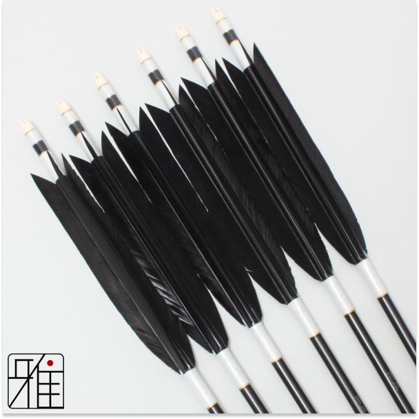 弓道 ジュラ矢 ターキー単色染羽 1913黒|6本組|矧糸:白系|19186